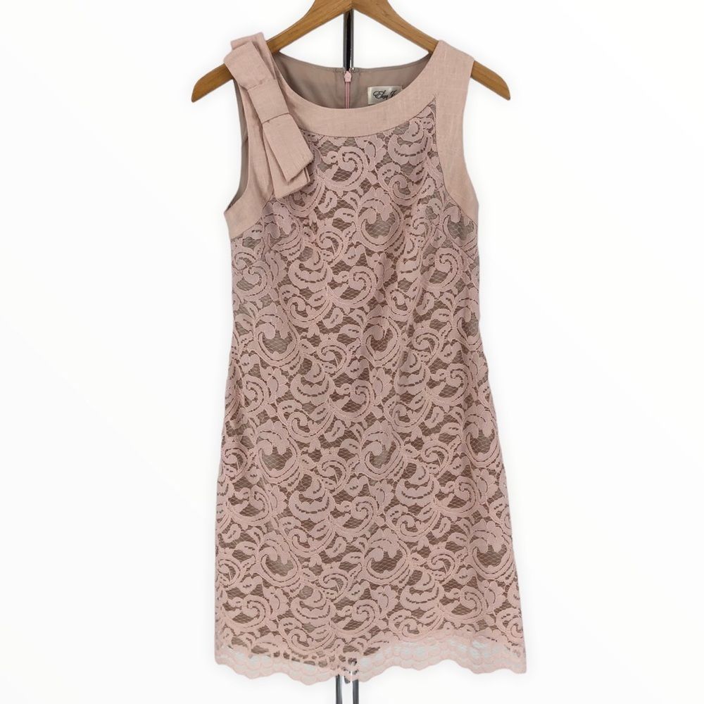 Eliza J Pale Blush Pink Lace Linen Blend Sleeveless Bow Detail Shift Dress